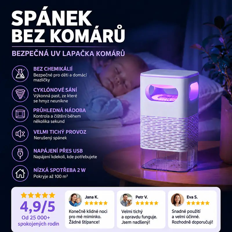 🦟 UV lapač komárů a létajícího hmyzu s průhlednou sběrnou nádobou