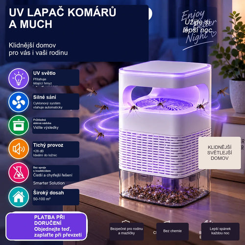 🦟 UV lapač komárů a létajícího hmyzu s průhlednou sběrnou nádobou