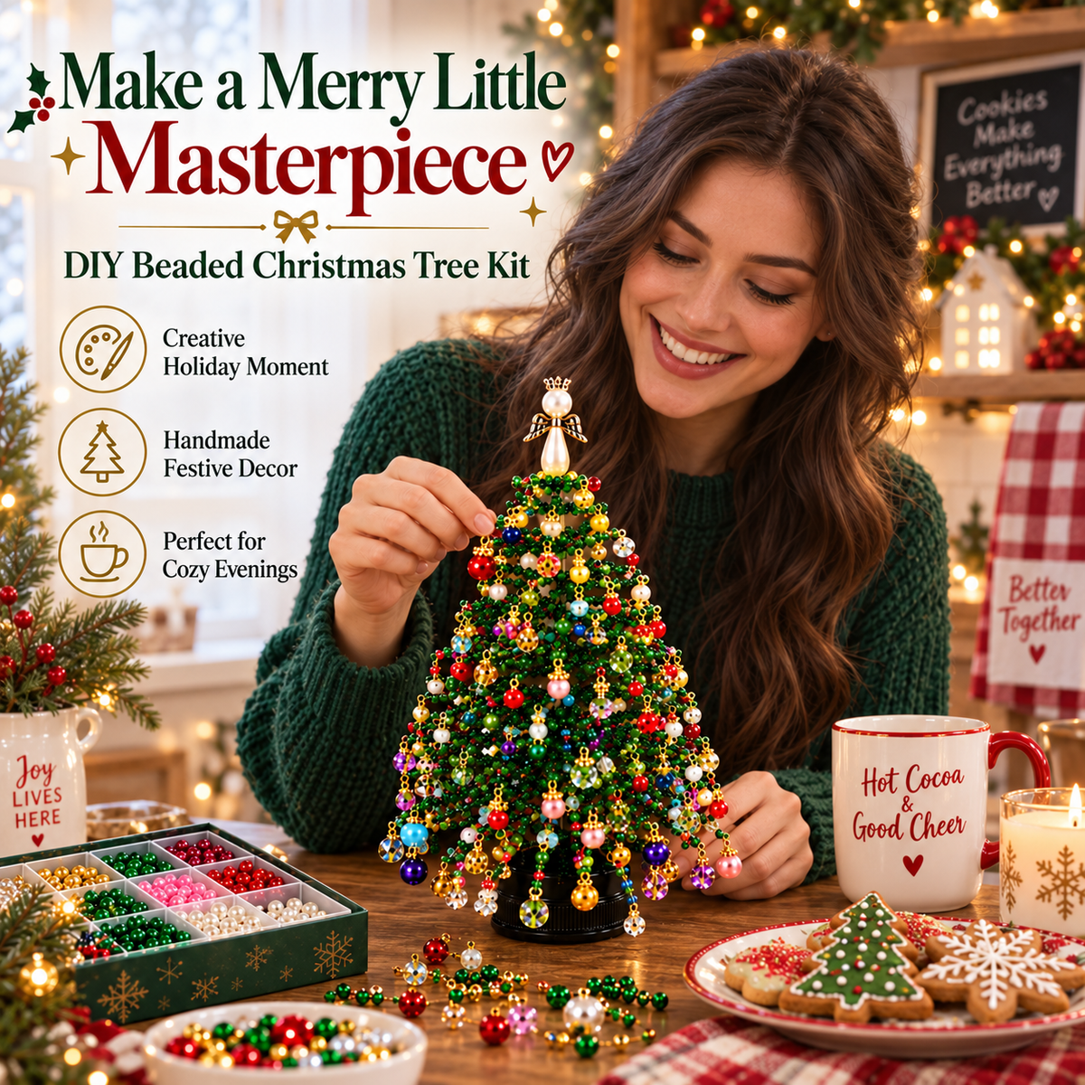 🎄 DIY sada na výrobu vánočního stromečku z korálků – 🎅 Vytvořte si vlastní třpytivou vánoční dekoraci